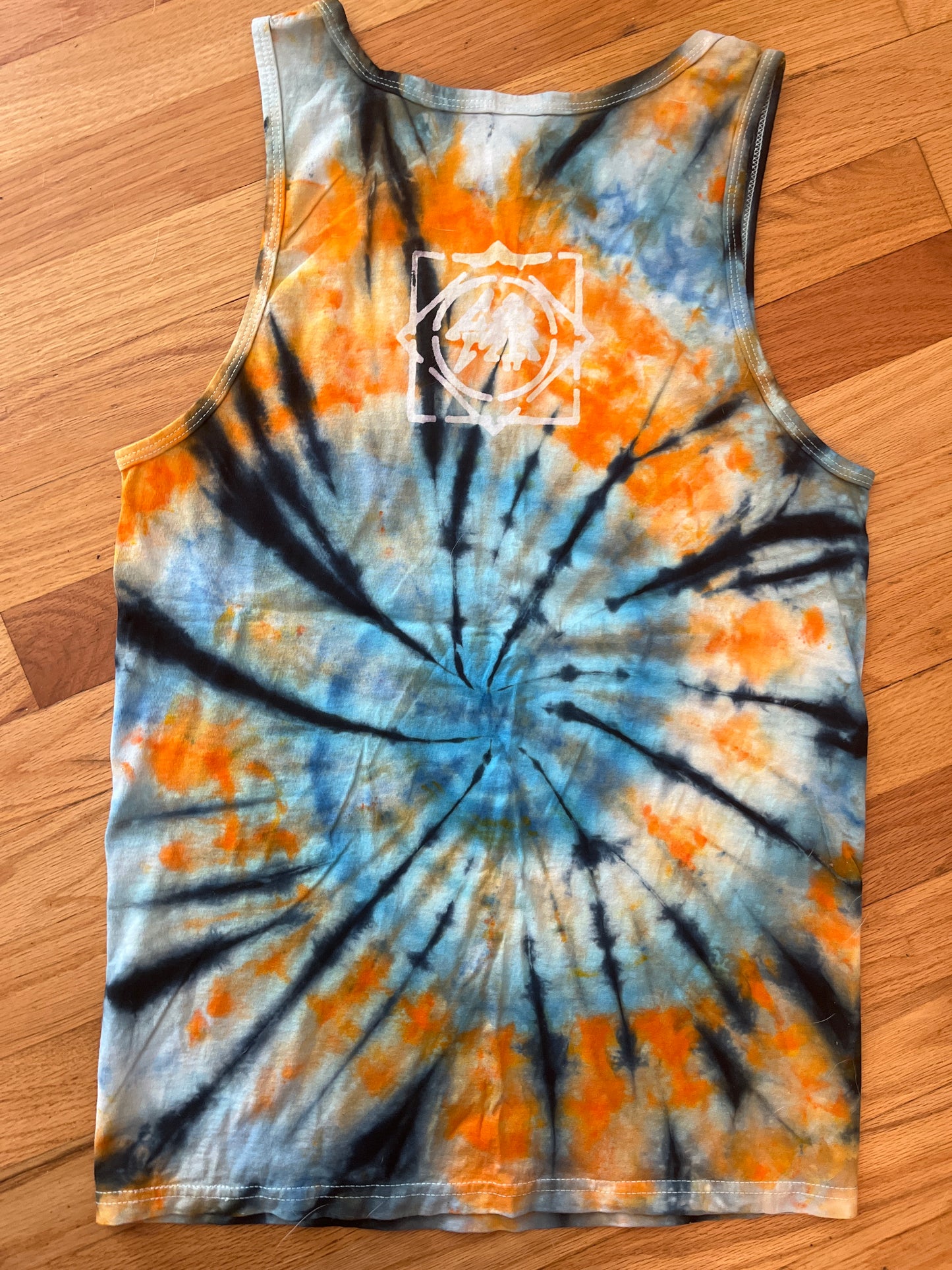 SALE - Small - Orange and blue spiral tank with logo