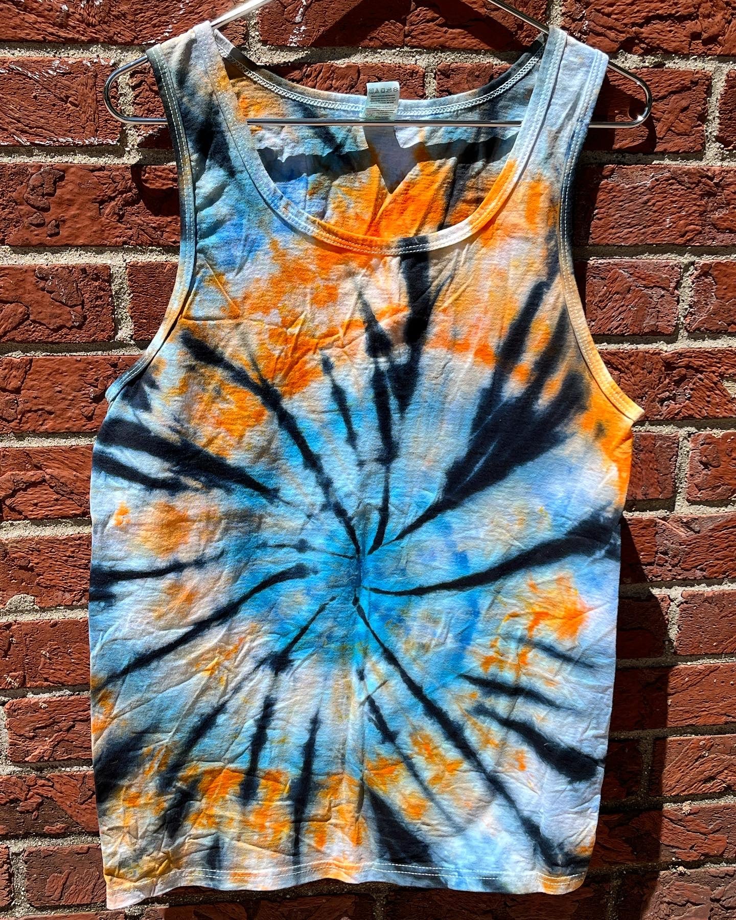SALE - Small - Orange and blue spiral tank with logo