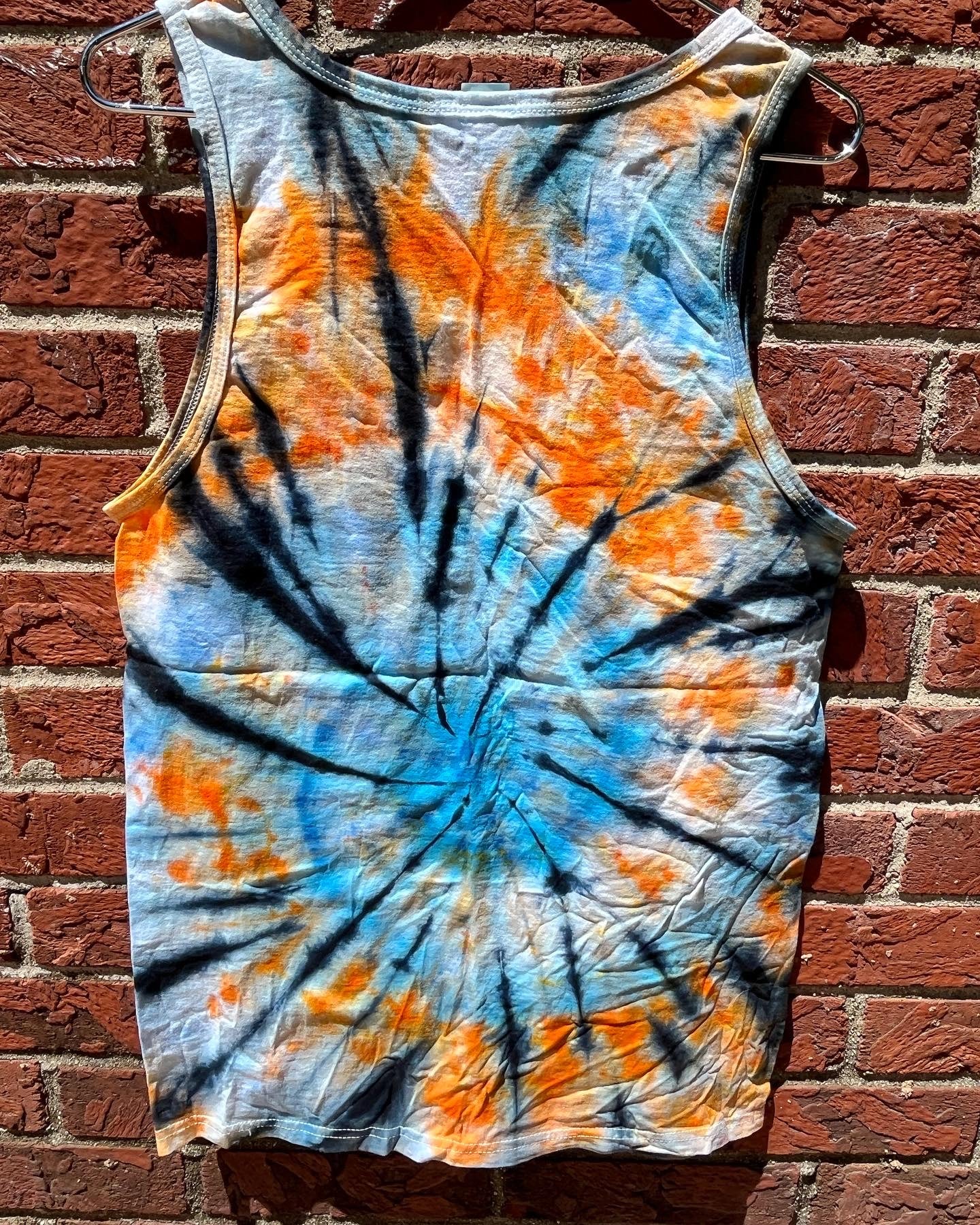 SALE - Small - Orange and blue spiral tank with logo
